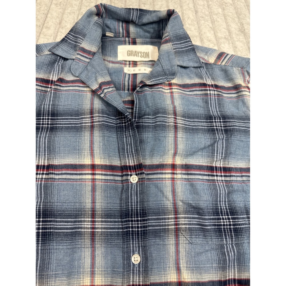 Grayson The Hero Blue Plaid Cotton Button Down Shirt Womens Size 02 Relaxed‎ Fit